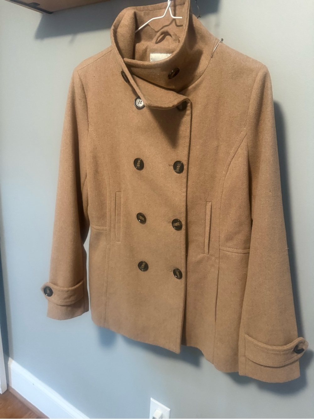 Thread & Supply Camel Double-Breasted Wool Peacoat